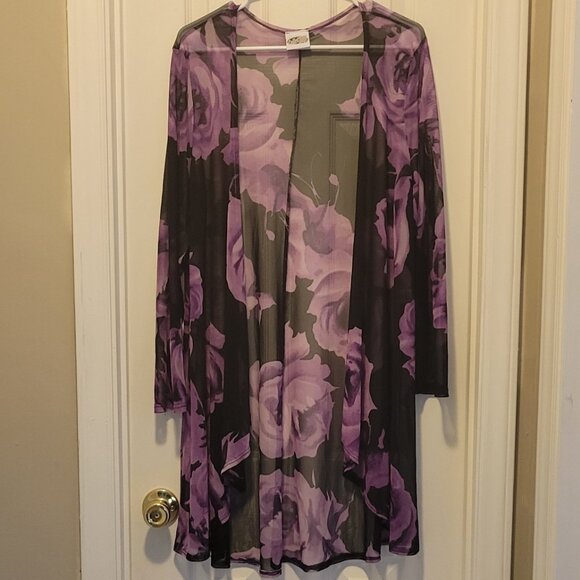 Tops - Collections Purple Rose Sheer Kimono size L - XL